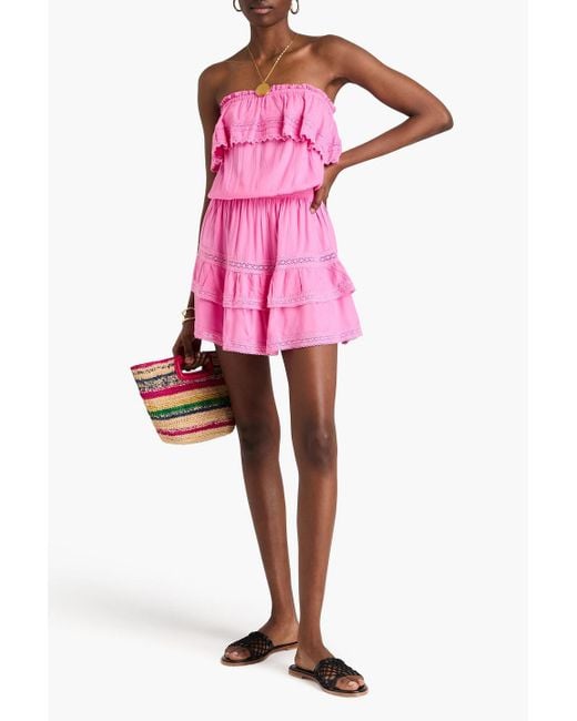 Melissa Odabash Pink Salma Strapless Ruffled Voile Mini Dress