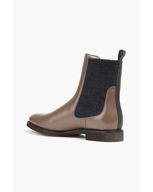 Brunello Cucinelli Brown Chelsea-boots aus leder mit zierperlen