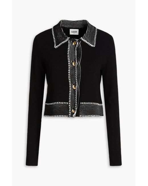 Claudie Pierlot Black Topstitched Bouclé-knit Cardigan