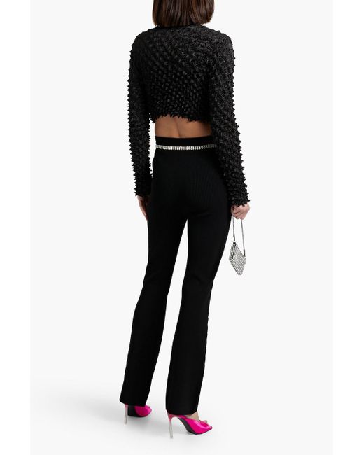 Rabanne Black Crystal-embellished Ribbed-knit Bootcut Pants
