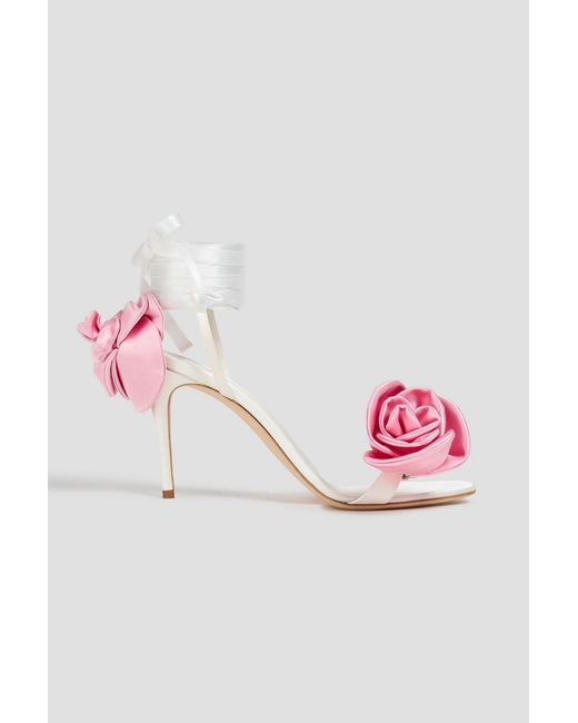 Magda Butrym Pink Floral-appliquéd Satin Mules