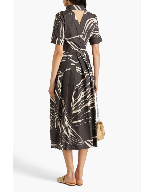 Gentry Portofino Gray Cutout Printed Cotton-Poplin Midi Shirt Dress