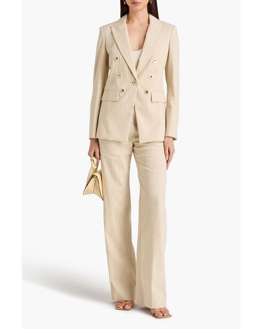 Veronica Beard Natural Gaya Double-Breasted Pinstriped Cotton-Blend Blazer