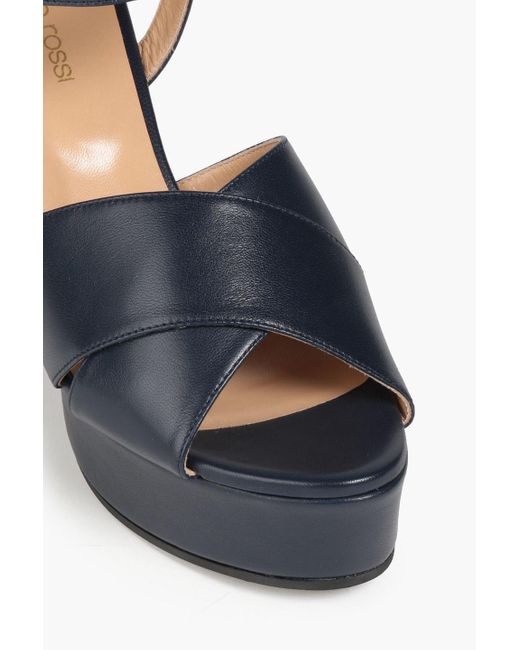 Sergio Rossi Blue Leather Wedge Platform Sandals