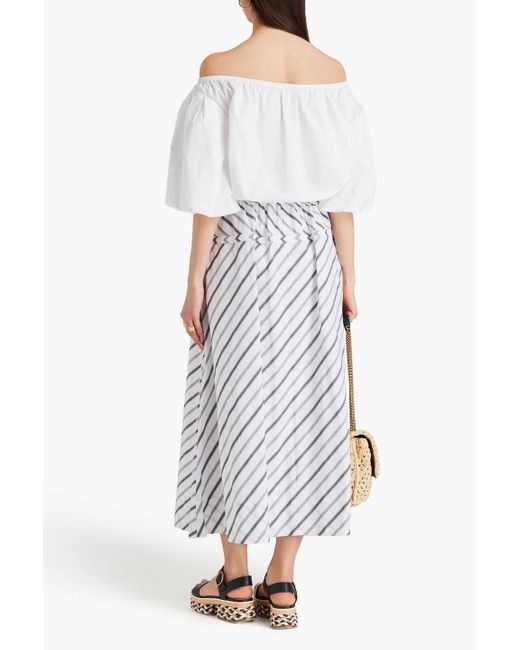 Tory Burch White Striped Cotton-poplin Midi Skirt