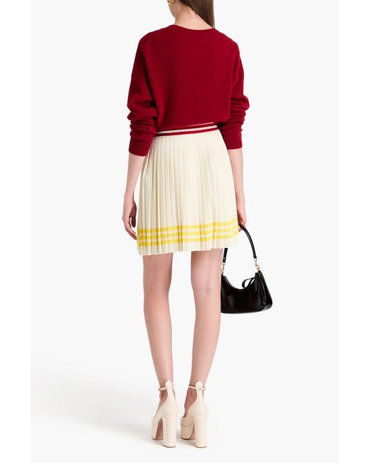 Adidas Yellow Pleated Striped Crochet-Knit Cotton Mini Skirt