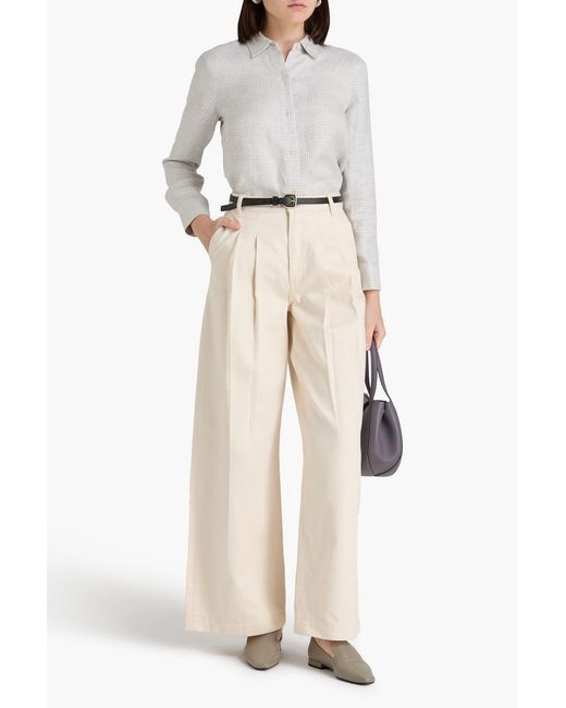 Theory Natural Pleated Denim Wide-Leg Pants