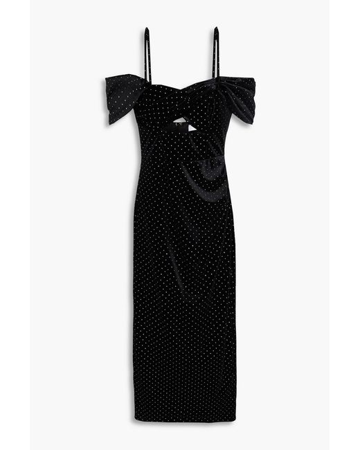 Borgo De Nor Black Adora Cold-Shoulder Crystal-Embellished Cutout Velvet Midi Dress