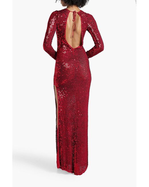 retroféte Red Alexa Sequined Open-knit Gown