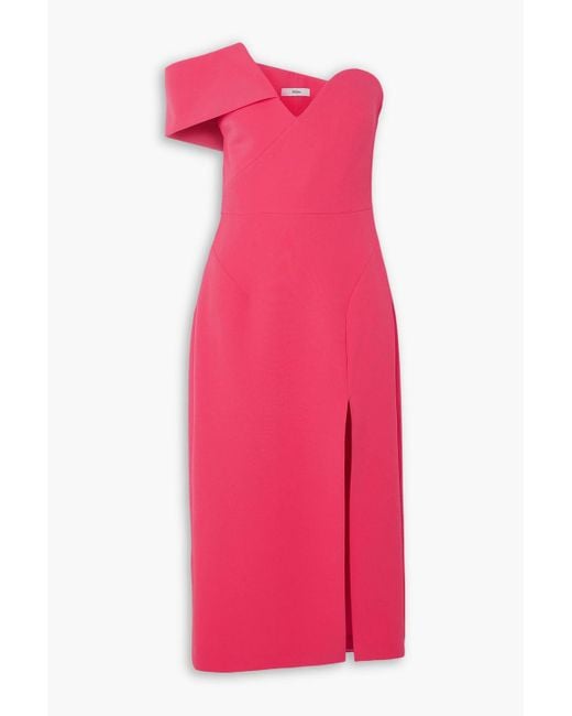 Safiyaa Pink Drapiertes midikleid "opal" aus stretch-crêpe mit asymmetrischer schulterpartie