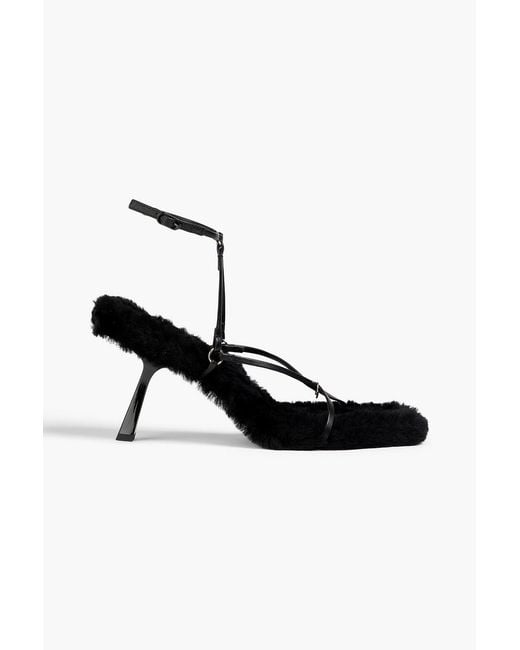 STUDIO AMELIA Black Sissone 80 Leather And Shearling Sandals