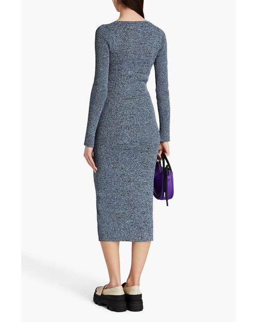 Ganni Blue Mélange Ribbed-knit Midi Dress