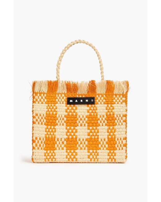 Marni Orange Iraca Checked Faux Raffia Tote