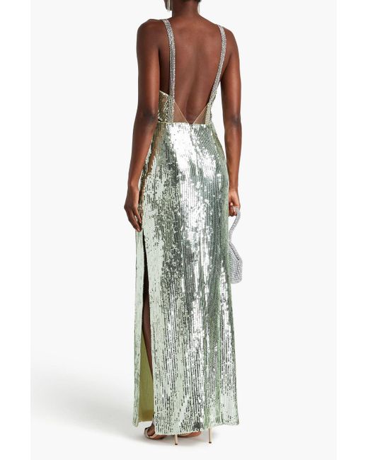 Galvan White Rebecca Cutout Sequined Tulle Gown