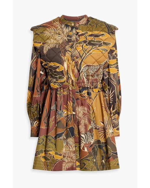 Farm Rio Metallic Quilted Printed Cotton-Poplin Mini Dress