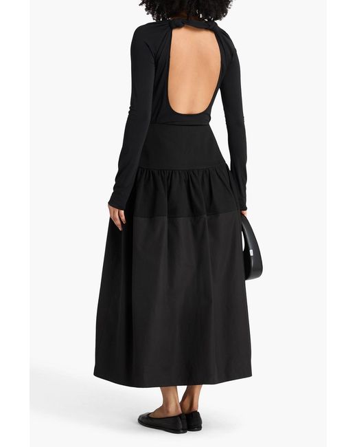 Jil Sander Black Tiered Cotton-Twill And Poplin Midi Skirt