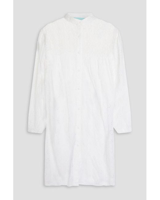 Melissa Odabash White Barrie Broderie Anglaise Cotton And Macramé Mini Shirt Dress