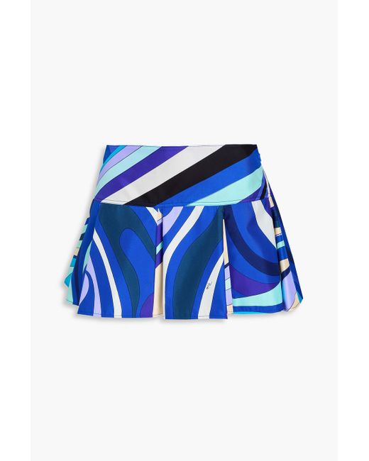 Emilio Pucci Blue Pleated Printed Silk-twill Mini Skirt