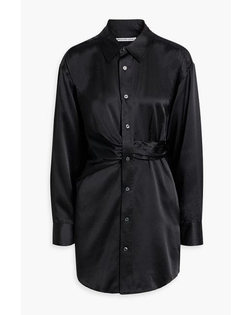 T By Alexander Wang Black Hemdkleid in minilänge aus seidensatin mit twist-detail