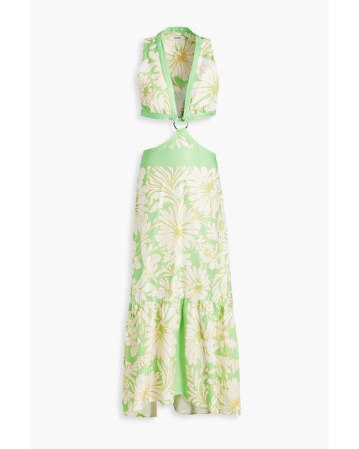 Sandro Green Ludmila Cutout Floral-print Satin-twill Maxi Dress