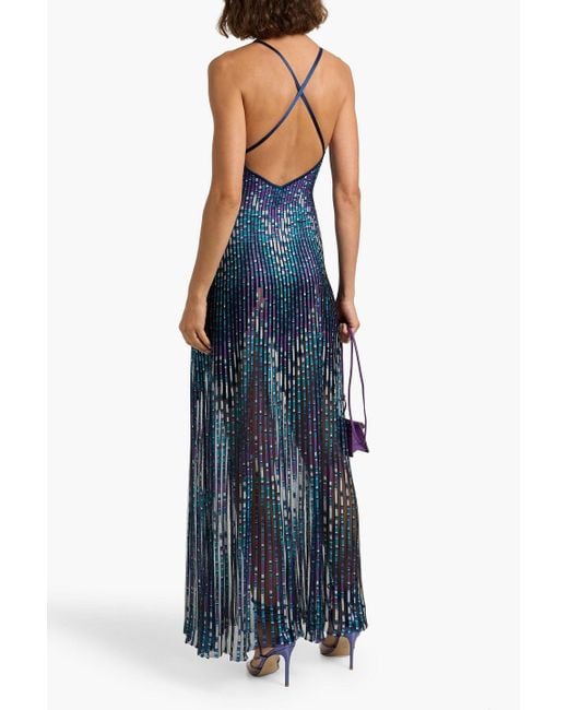 Missoni Blue Ribbed Jacquard-Knit Maxi Slip Dress