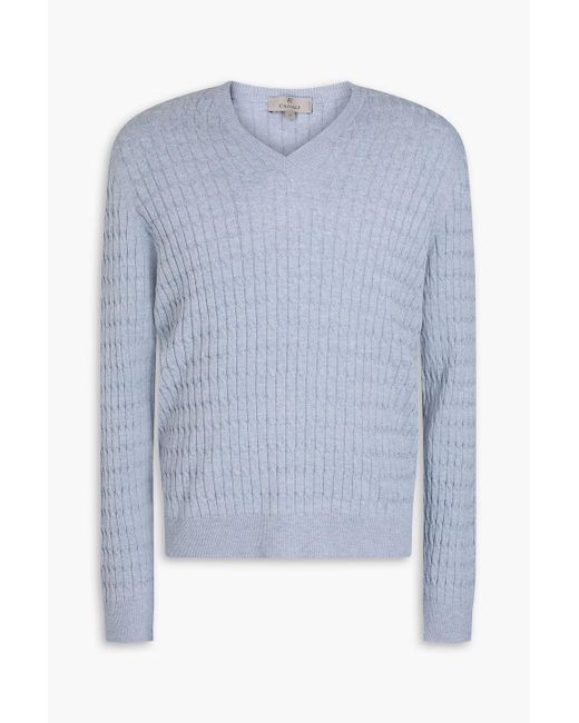 Canali Blue Mélange Cable-knit Cotton And Silk-blend Sweater for men