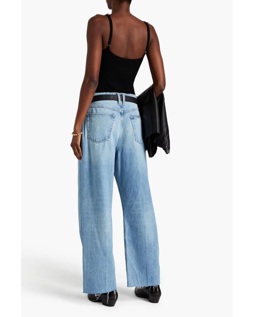 FRAME Blue Le High Distressed Faded High-rise Wide-leg Jeans