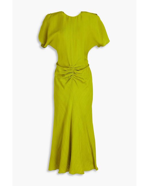 Victoria Beckham Green Ruched Crepe Midi Dress