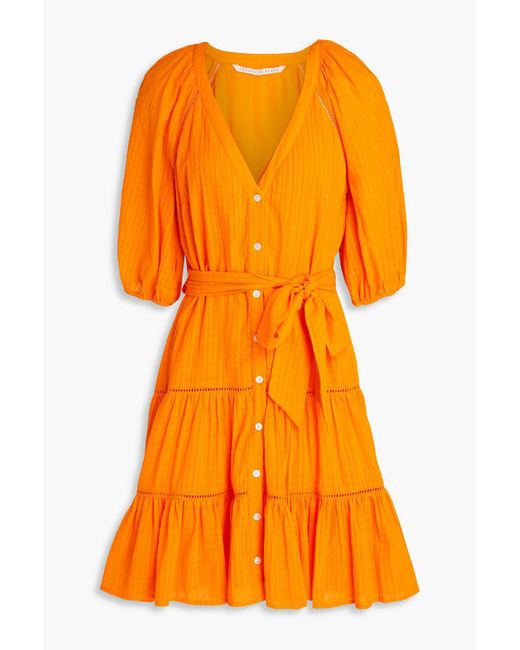 Veronica Beard Orange Dewey Belted Cotton-gauze Mini Shirt Dress