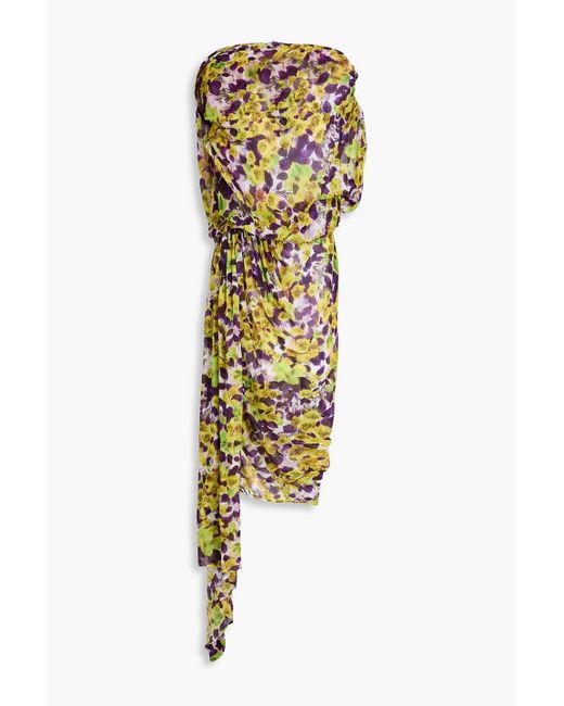 Dries Van Noten Multicolor Strapless Asymmetric Printed Georgette Dress
