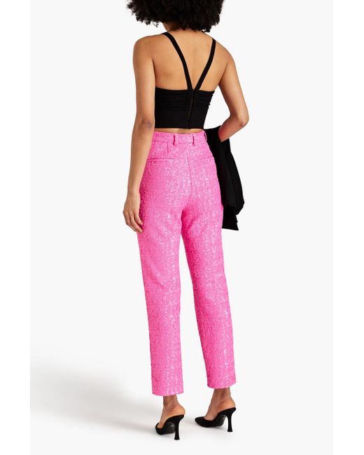 Dolce & Gabbana Pink Sequined Crepe Slim-leg Pants