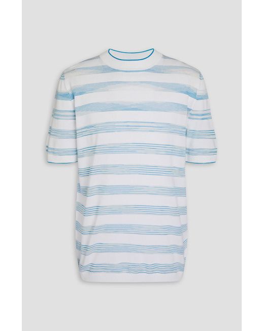 Missoni Blue Striped Jacquard-knit Cotton-blend T-shirt for men