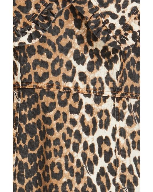 Ganni Natural Leopard-print Denim Midi Dress