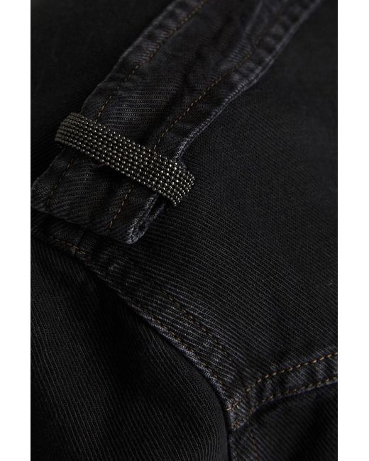 Brunello Cucinelli Black Cropped Bead-embellished Denim Jacket