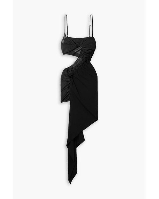 Mugler Black Asymmetric Cutout Tulle-trimmed Stretch-jersey Mini Dress