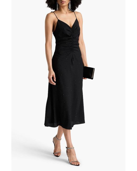 Sandro Black Midikleid aus crêpe mit kristallverzierung und raffungen