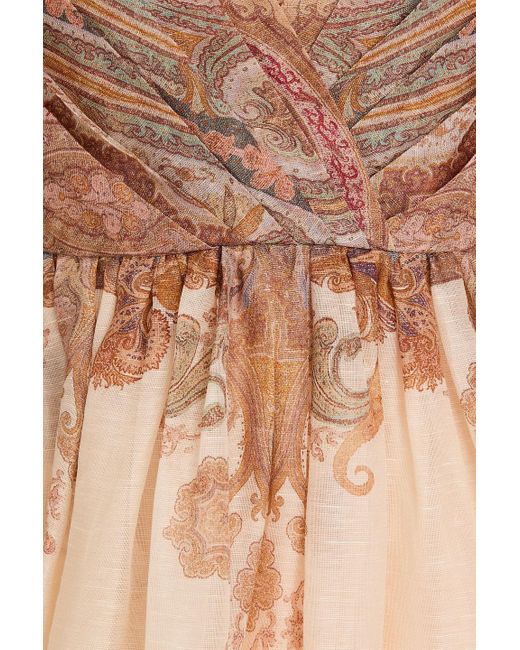 Zimmermann Brown Midikleid aus einer leinen-seidenmischung mit paisley-print und drapierung