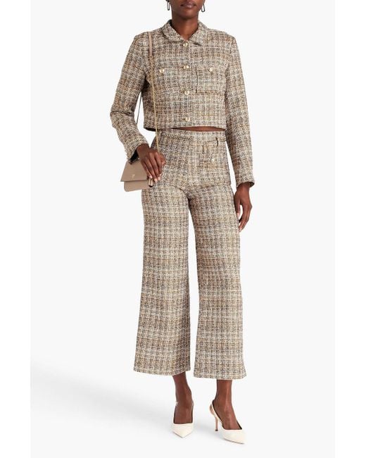 Maje White Cropped Metallic Tweed Jacket