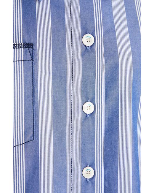 Sandro Blue Warsy Cropped Striped Cotton Shirt