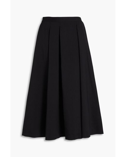 Theory Black Pleated Crepe Midi Skirt