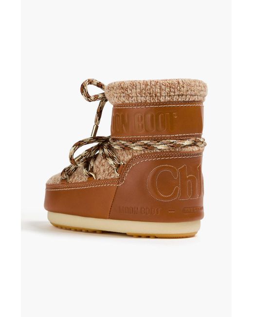 CHLOÉ x MOON BOOT Brown Wool And Leather Snow Boots
