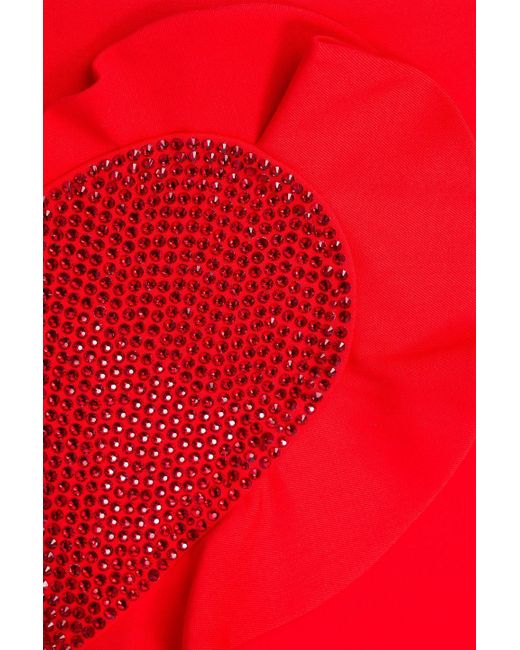 Area Red Ruffled Crystal-embellished Wool-twill Mini Skirt