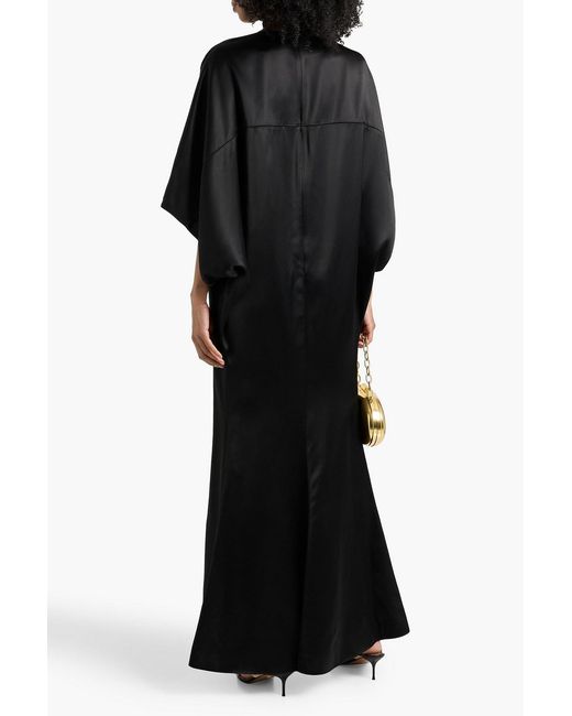 FFORME Black Devora Draped Satin Maxi Dress