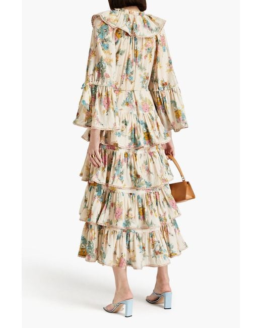 Zimmermann Natural Tiered Floral-print Cotton-blend Crepon Maxi Dress