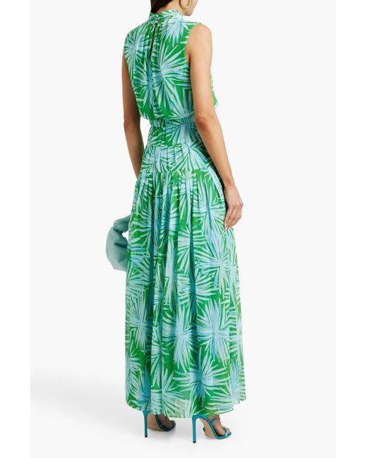 Diane von Furstenberg Green Menon Pleated Printed Chiffon Maxi Dress