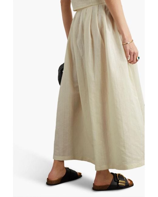 Giuliva Heritage White Lilium Pleated Linen And Cotton-blend Midi Skirt