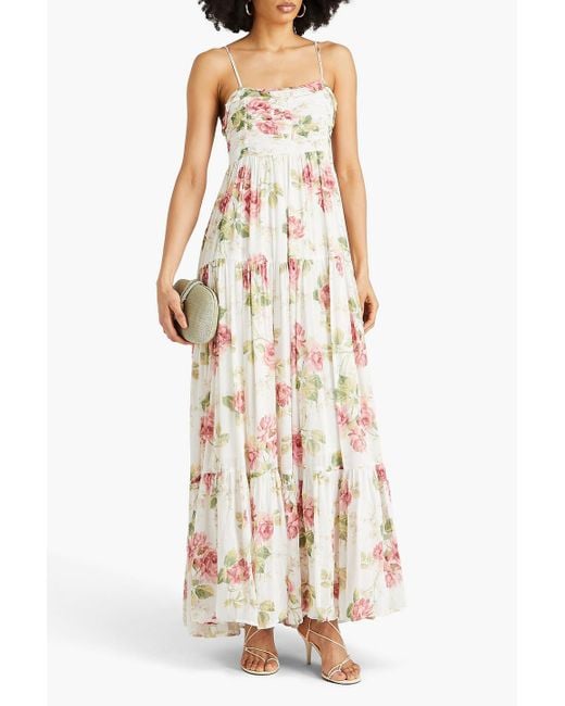 byTiMo Pink Tiered Floral-print Georgette Maxi Dress