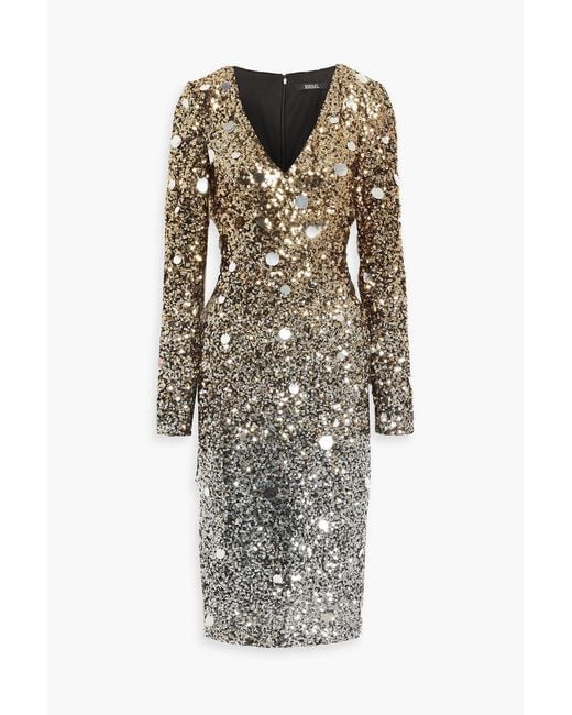 Badgley Mischka Metallic Dégradé Sequined Tulle Midi Dress