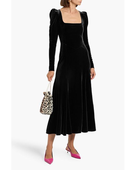 Ganni Black Velvet Midi Dress