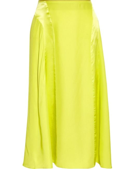 Rag & Bone Green Lucille Satin-paneled Neon Silk Crepe De Chine Midi Skirt